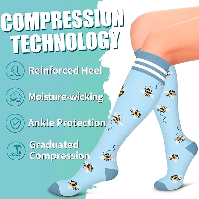 Laite Hebe Compression Socks for Women & Men Circulation(6 pairs)-Graduated Supports Socks for Running, Athletic Sports