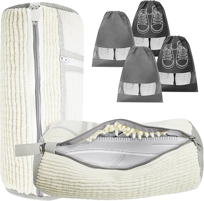 Shoe Washing Machine Bag | Laundry Shoe Bag for Washer and Dryer, 2pcs Reusable Shoes Cleaner Bags, Chenille Microfiber for Sneakers Tennis Shoes, Zipper with Lock Ring