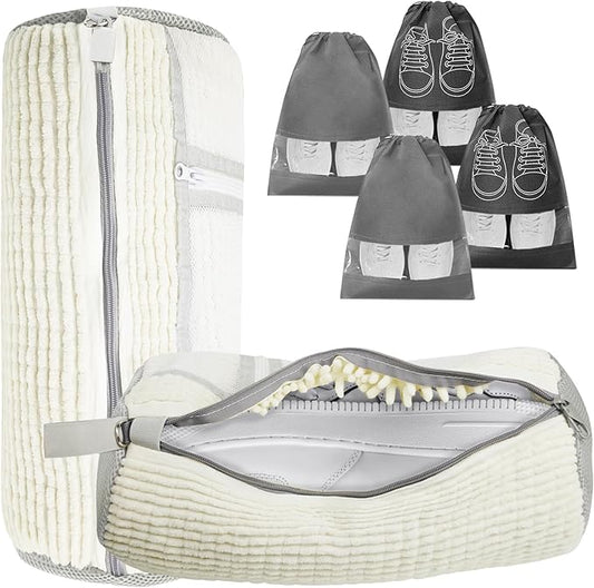 Shoe Washing Machine Bag | Laundry Shoe Bag for Washer and Dryer, 2pcs Reusable Shoes Cleaner Bags, Chenille Microfiber for Sneakers Tennis Shoes, Zipper with Lock Ring