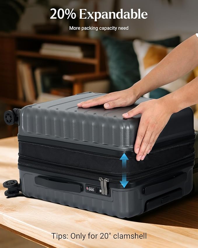 Luggage Sets 2 Pieces, 20/28 Inch PC Hardshell Suitcase with Spinner Wheels, 20 Inch Expandable Clamshell Carry On Luggage and 28 Inch Aluminum Frame Top Opening Checked Luggage (Grey)