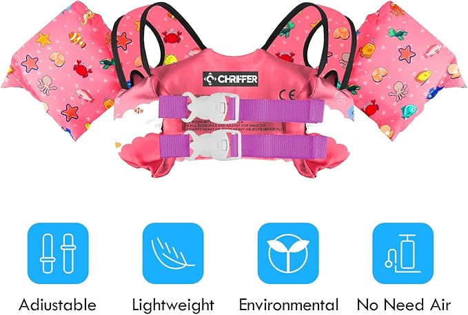Chriffer Kids Swim Vest Life Jacket for 30-55 Pounds Boys and Girls, Toddler Floaties with Shoulder Harness Arm Wings for 2,3,4,5,6,7 Years Old Baby
