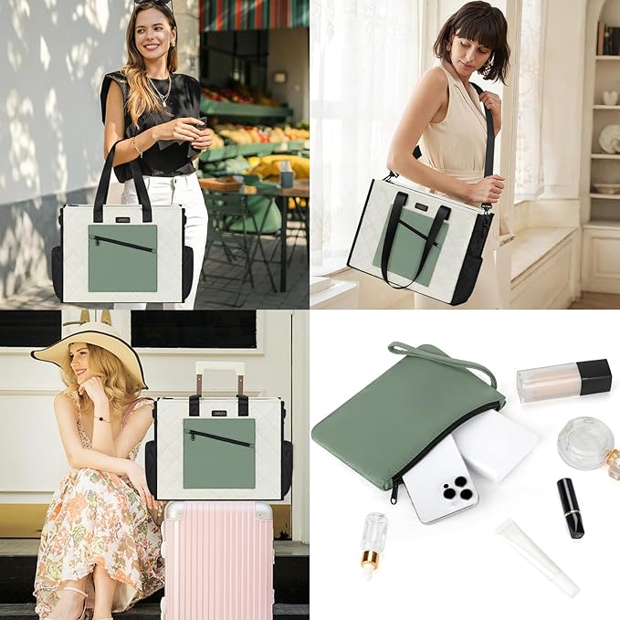 IBFUN Utility Tote Bag with 14/24 Pockets Zip Top Teacher Tote Bag for Teacher/Work Women