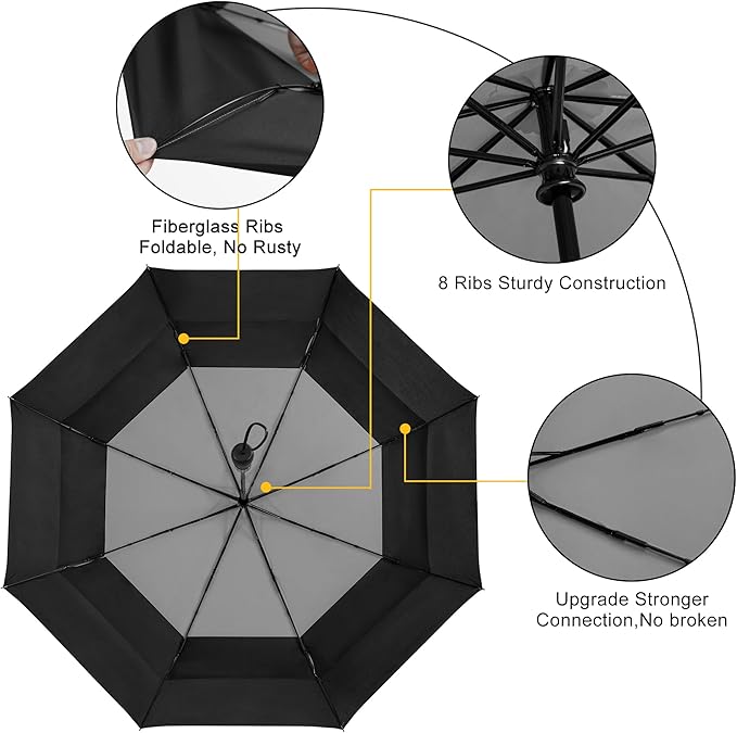 Lejorain Large Compact Golf Umbrella - Oversized Auto Open Close Folding Golf Umbrella Travel 210T Dupont Teflon Coated Vented Windproof Double Canopy for Women Men