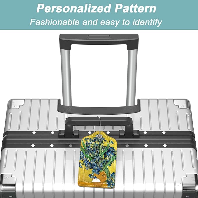 Rimilak 3 Pcs PU Leather Luggage Tags for Suitcase, Travel Cruise Luggage Tag with Privacy Flap, Name ID Label and Metal Loop for Women Men Baggage Handbag School Bag Backpack, Flower Vase