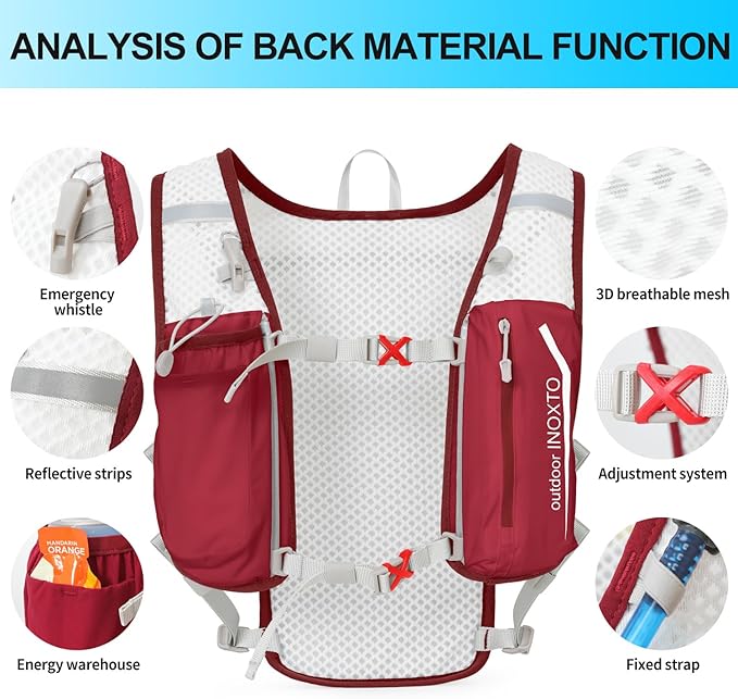 INOXTO Running Hydration Vest Backpack,Lightweight Insulated Pack with 1.5L Water Bladder Bag Daypack for Hiking Trail Running Cycling Race Marathon for Women Men