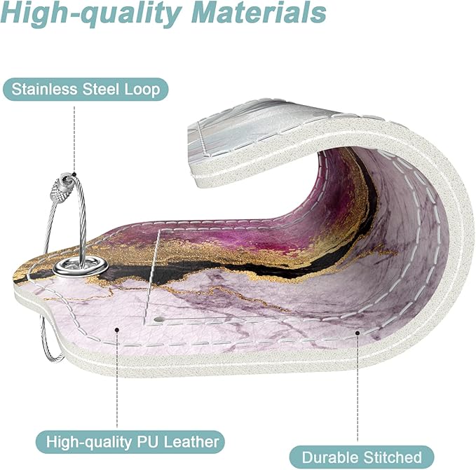 Rimilak 3 Pcs PU Leather Luggage Tags for Suitcase, Travel Cruise Luggage Tag with Privacy Flap, Name ID Label and Metal Loop for Women Men Baggage Handbag School Bag Backpack, Flow Marble