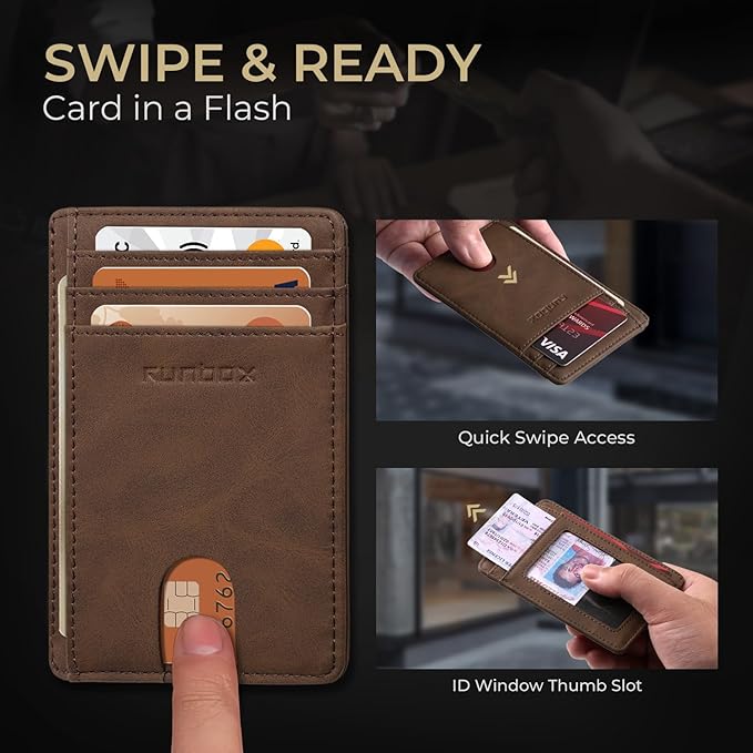 RUNBOX Slim ID Cases Minimalist Front Pocket RFID Blocking Leather Wallets for Men and Women Card Holder Wallets Gifts for men
