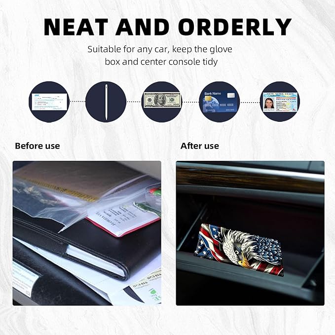 Car Registration and Insurance Holder PU Leather Vehicle Insurance and Registration Holders Wallet Case with Elastic Band Closure for ID Card, Driving Licence, American Flag Eagle