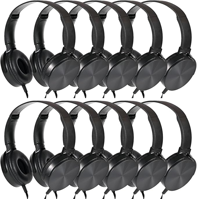 Classroom Headphones Bulk 10 Pack,Students On Ear Headsets,Comfy Swivel Earphones for Computer,School,Library,Airplane,for Online Learning and Travel,Premium Stereo Sound 3.5mm Jack (Black)