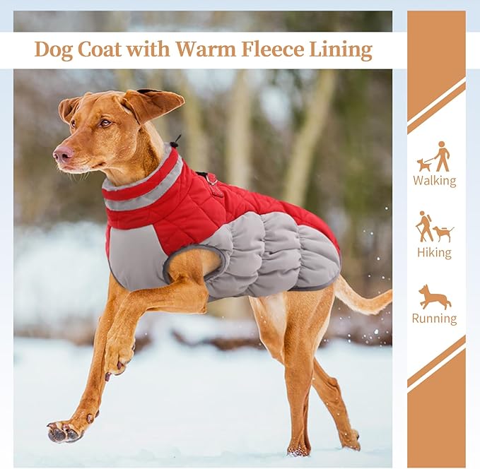 OUOBOB Dog Coats for Small Dogs, Puppy Coat, Warm Winter Jacket, XS Dog Coat with Harness Built in, Waterproof Pet Cold Weather Coats, Puppy Winter Clothes Snowsuit Chihuahua Maltese,Red,XS