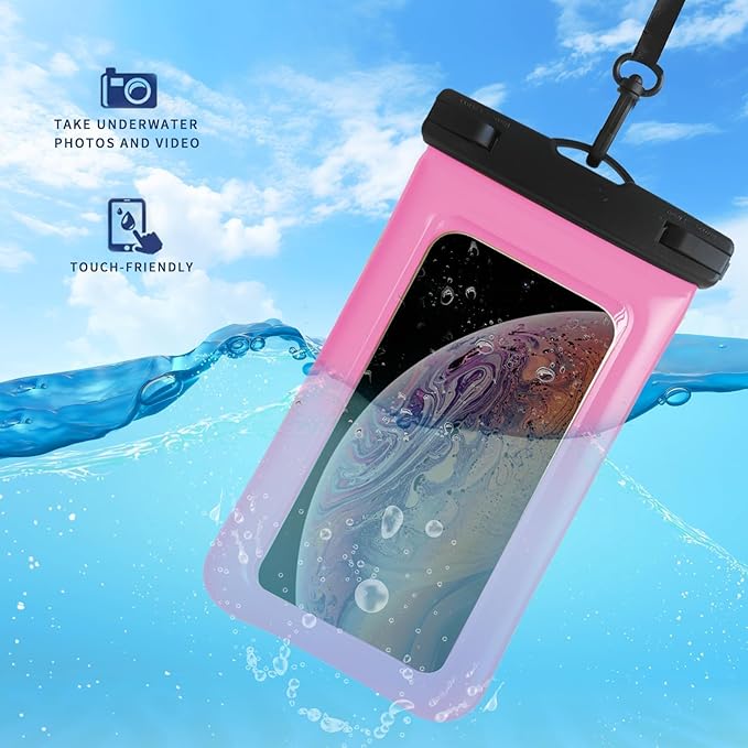 Floatable Waterproof Phone Pouch/Case with Crossbody Lanyard for iPhone 17 Series 16 Pro Max/15 Pro/14/13/12, IP68 Cellphone Dry Bag Beach Cruise Ship Essentials, 1 Pack-Pink-7″
