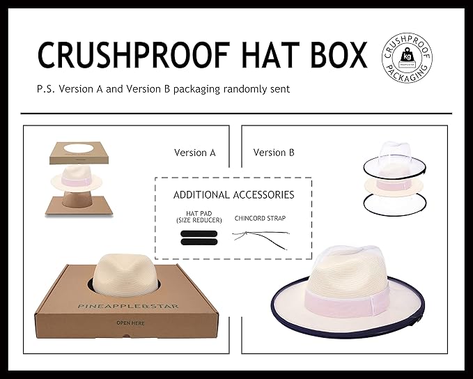 Pineapple&Star Sun Straw Fedora Beach Hat Fine Braid UPF50+ for Women