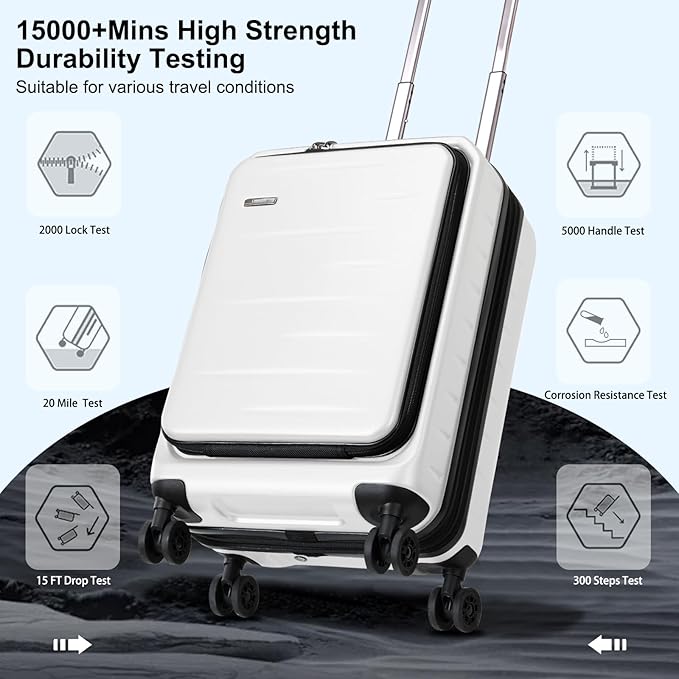 Expandable Carry On Luggage Airline Approved, 20 Inch Lightweight ABS+PC Hard Shell Suitcases with Front Pocket, Spinner Wheels, TSA Lock (White, 1PC)