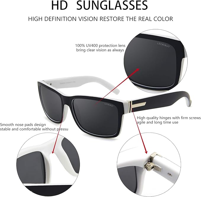 LECKIRUT Vintage Polarized Sunglasses for Men Women Retro Oversized Square Mirror Sun Glasses