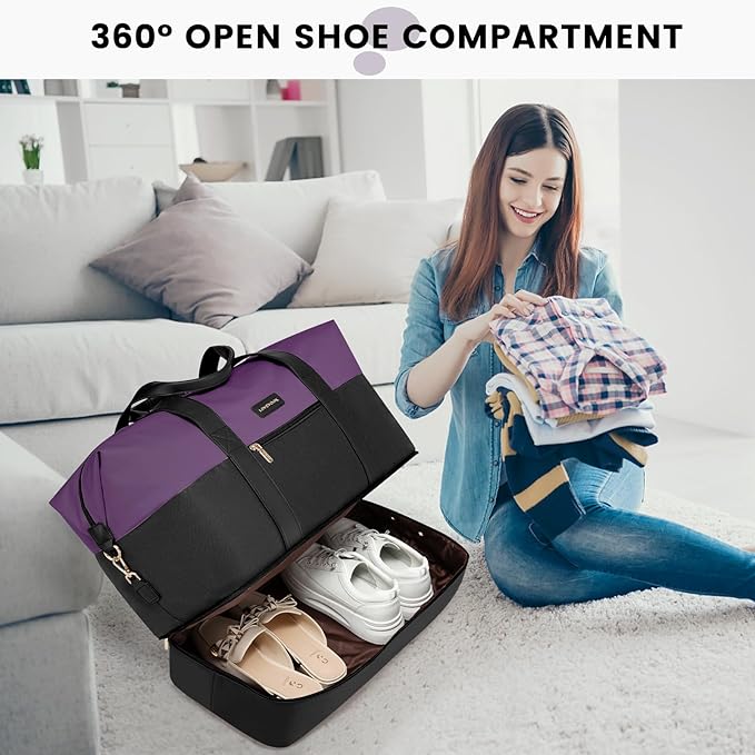 LOVEVOOK Weekender Bag, Large Travel Duffel Bag for Women with 2 Packing Cubes, Carry on Overnight Bag with Shoe Compartment, Mom Hospital Bags for Labor and Delivery
