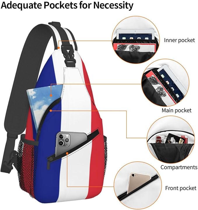France Flag Sling Bag Multipurpose Crossbody Sling Backpack Travel Cycling Hiking Shoulder Bag For Women Men
