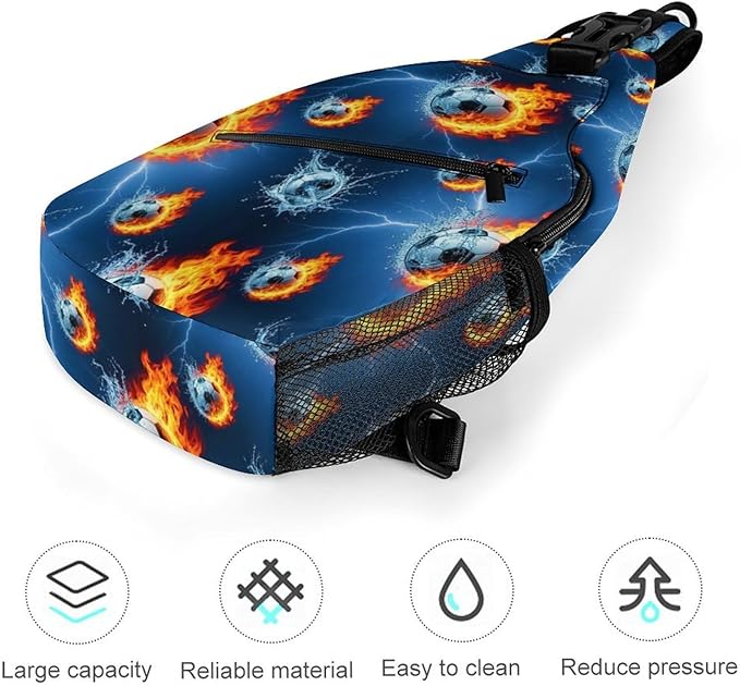 SWEET TANG Men's Crossbody Bag Anti Theft Shoulder Backpack, Funny and Chest Bags Soccer Sports Ball Blue Flame Football for Fishing Cycling Hiking, Lightweight and Large Capacity