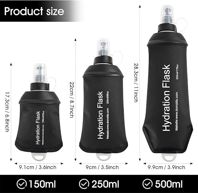 GYGYL Soft Flask, TPU Collapsible Soft Water Bottle for Hydration Pack, Running Vest, Leak-Proof Folding Water Bottle for Hiking Cycling Climbing Jogging-250ml Black