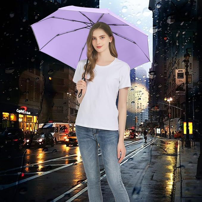 Windproof Compact Rain Umbrella for Travel 42/46 Inch Premium Fabric Auto Open Perfect for Purse and Backpack Portable Umbrella for Women and Men