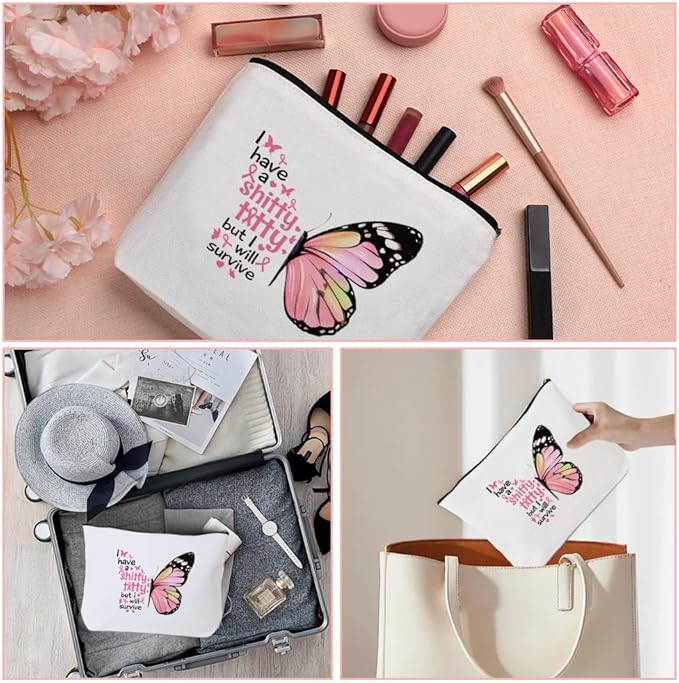 Breast Cancer Awareness Accessories Make up Bag Breast Cancer Survivor Gifts for Woman Pink Ribbon Cosmetic bag Inspirational Gifts for Women Patients Comfort Gift for Mom Grandma Friends Coworkers