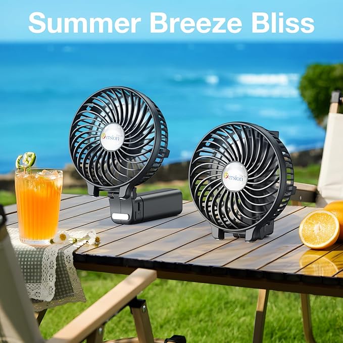 VersionTECH. Portable Handheld Fan, Powerful+Durable+4000mAh+180° Foldable, Mini Table Fans with USB Rechargeable Battery Operated Cooling Accessories for Personal Use, Travel, Office Black