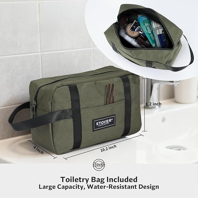 STOVER 45L Carry-On Rolling Duffel Bag with Wheels, Medium Durable Travel Duffle w/Toiletry Bag, Heavy-Duty, Packable, Foldable with Shoulder Straps- Use as Luggage or Backpack, Men/Women (Green)