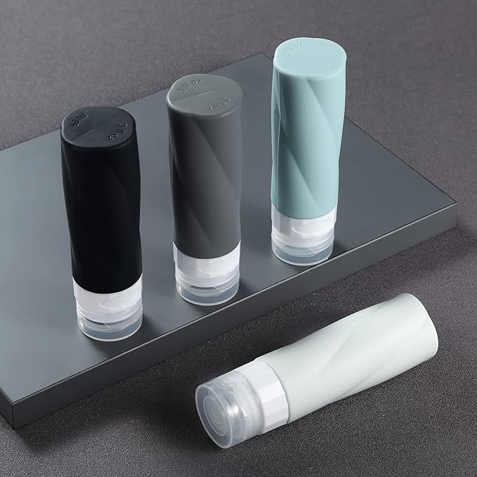 Gemice Travel Bottles for Toiletries, 3oz Tsa Approved Travel Size Containers BPA Free Leak Proof Travel Tubes Refillable Liquid Travel Accessories with Clear Toiletry Bag (4 Pack)