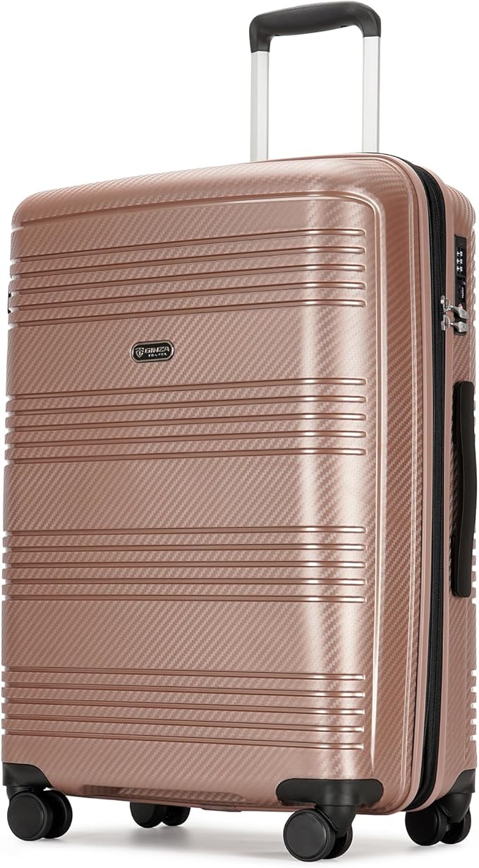 GinzaTravel 25 Inch Medium Checked Luggage Lightweight Suitcase with Spinner Wheels TSA Lock, Rose Gold