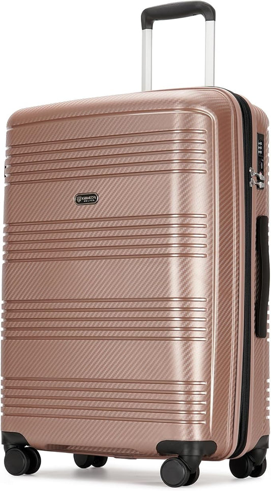 GinzaTravel 25 Inch Medium Checked Luggage Lightweight Suitcase with Spinner Wheels TSA Lock, Rose Gold