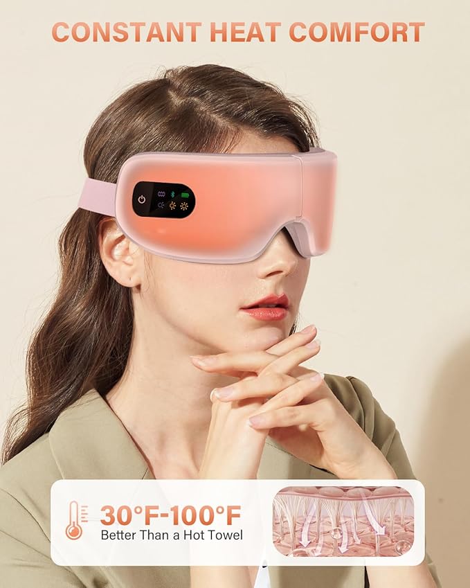 Eye Massager with Heat, 7 Massage Modes, Eye Mask, Birthday Gifts for Women, Men, Friend, Mom and Dad, Sleep Mask for Relax, Migraine Relief, Reduce Strain, Improve Sleep, Pink