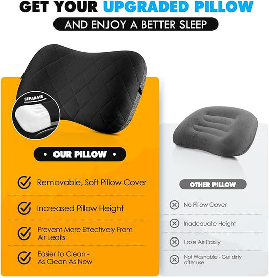 Hikenture Camping Pillow with Removable Cover - Ultralight Inflatable Pillow for Neck Lumbar Support - Upgrade Backpacking Pillow - Washable Travel Air Pillows for Camping, Hiking, Backpacking