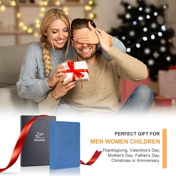 Genuine Leather Passport Holder for Travel Passport Covers with AirTag Slot Passport Wallets for Men Women Family Travel Christmas Gifts, Mens Womens Passport Holder, Blue