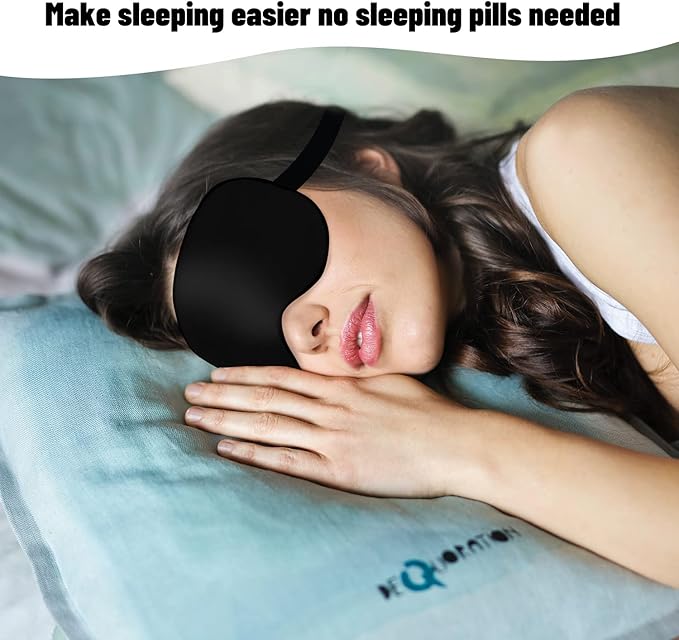 Sleep Mask, Silk Eye Mask for Sleeping with Adjustable Strap, Satin Blackout Sleeping Eye Mask for Men&Women, Comfortable Blindfold Eyeshade for Night Sleep(Black)