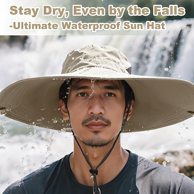 Super Wide Brim Fishing Hat for Men and Women,UPF50+ Waterproof Bucket Hat for Fishing, Hiking, Camping
