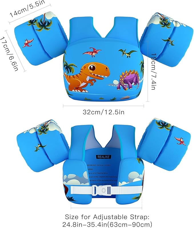 REALIKE Kids Swim Vest for Toddler Floaties Swimming Aids with Shoulder Harness Arm Wings for Children/Infant/Baby,Sea Beach/Pool/Lake, Suitable for 28-70lbs Boys/Girls