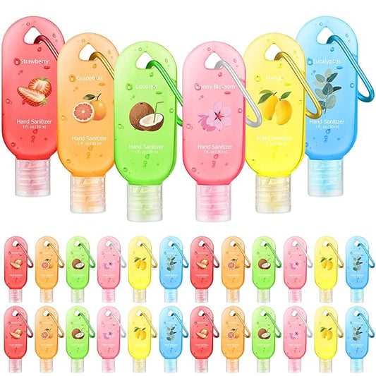 24 Pack Scented Hand Sanitizers Keychain Gift Mini Hand Sanitizer Bulk 1 oz Travel Size Sanitizer Keychain Gift Set Thanksgiving Christmas Party Favors Treat Goodie Bag Stuffer