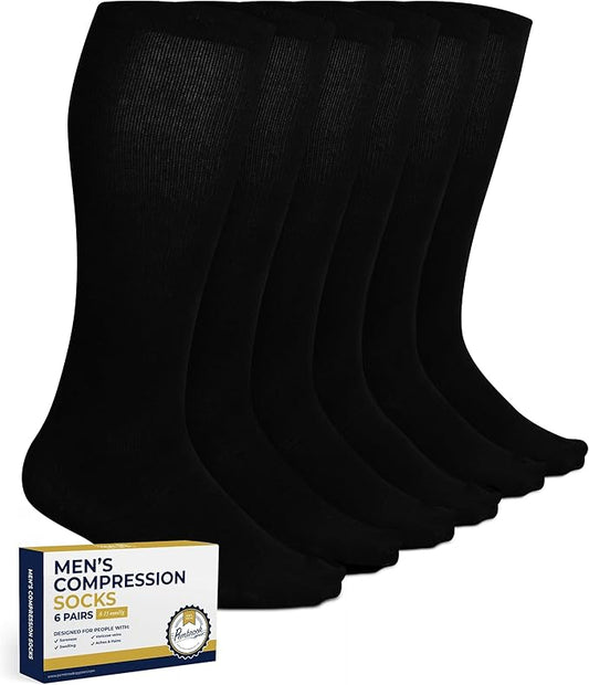 Pembrook Light Compression Socks for Men - 6 Pairs | 8-15 mmHg Graduated Compression Socks for Men 9-12 | Support Socks