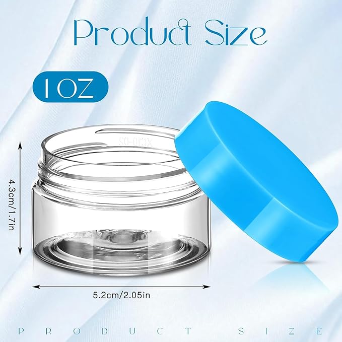 SATINIOR 12 Pack 1 oz Plastic Container Jars with Lids Round Clear Travel Cosmetic Container Slime Jars for Toiletries, Lotion, Cream, Ointments, Makeup, Rhinestone, Samples, Kitchen Storage(Blue)