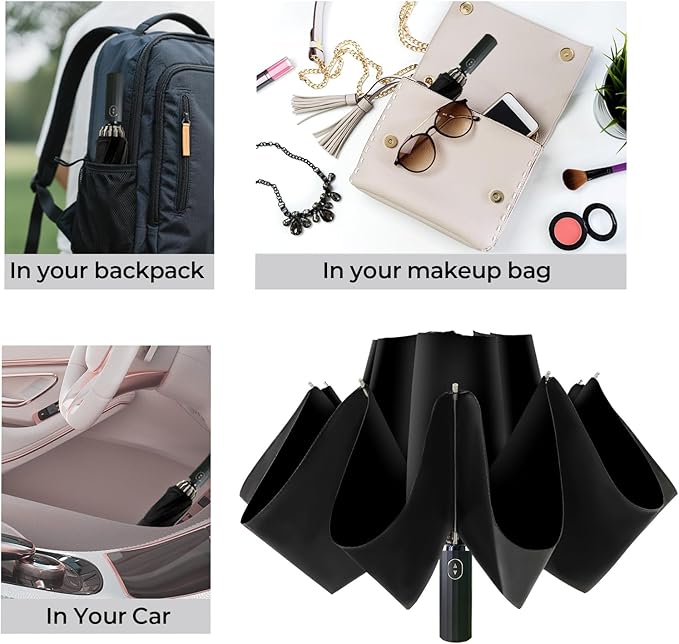 LLanxiry Compact Travel Umbrella, 44" Canopy, Automatic Open/Close Windproof Umbrella, 210T Pongee, 8-Rib Fiberglass, Travel Size Mini, Portable Rain/Sun Umbrellas UPF 50+ with Cover