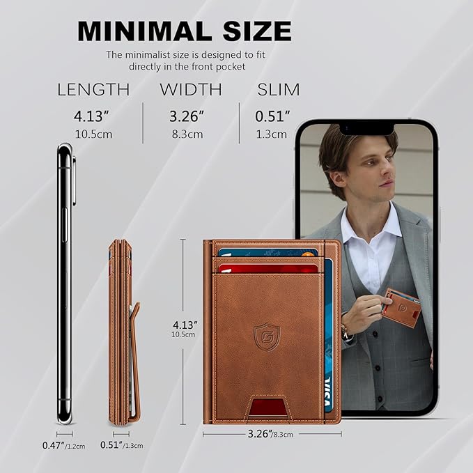 Gtwup Wallet for Men 14-16 Cards, Men's Leather Wallet, Minimalist Thin Card Holder RFID Blocking Money Clip with Simplified Bill Folder & Magnetic Closure, Gifts for Men, Brown