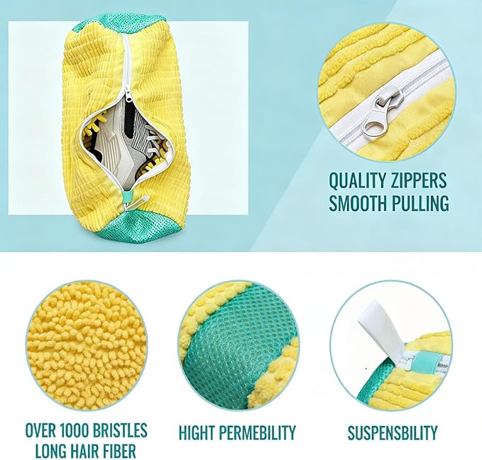 Shoe washing Machine Bag 2 Pack for Washer and Dryer reusable 360° deep cleaning Laundry Bag sneaker with zipper, oversized fit all shoe types, durable microfiber Protection