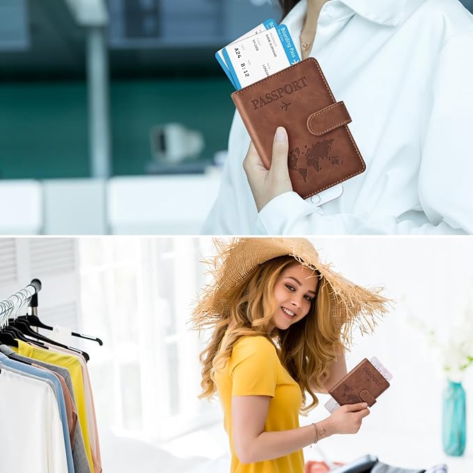 Eoehro Passport Holder for Travel Essentials, Passport Wallet Cover Case for Travel Must Haves Accessories,Passport Book Holders for Women and Men(brown)