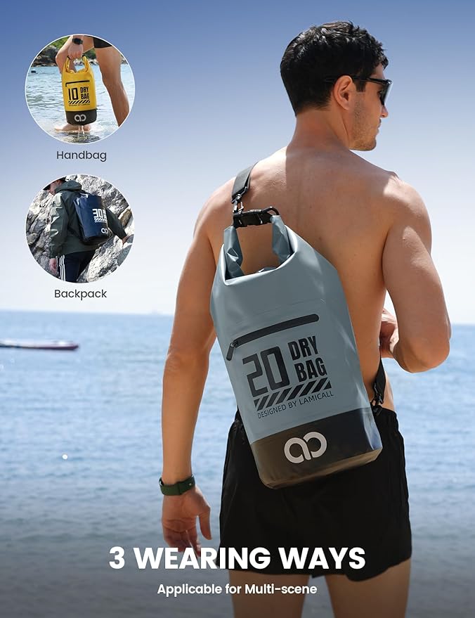 Lamicall Dry Bag Waterproof Backpack - [Zippered Pocket] 5L/10L/20L/30L/40L Roll Top Waterproof Bag with Water Proof Phone Pouch, Floatable Drybag for Swimming, Boating, Kayaking, Camping, Beach