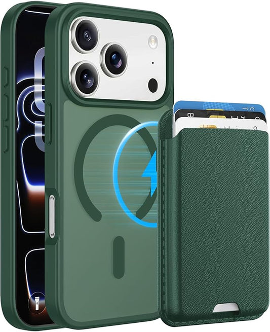 Ntwinro Magnetic for iPhone 17 Pro Case (Compatible with MagSafe) with Detachable Wallet & Card Holder for 3 Cards [RFID Blocking] Military Grade Protective Slim Phone Cover, Green