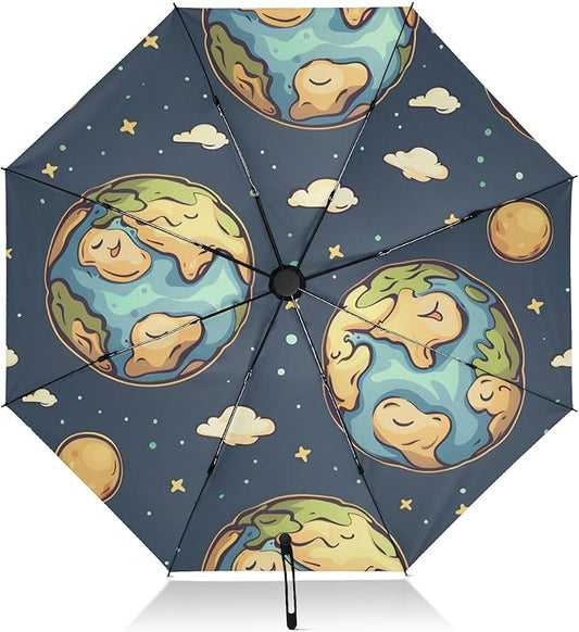 panksolu Folding Umbrella Earth Compact Travel Umbrella Automatic Portable Lightweight Windproof Umbrellas for Sun Rain UV Protection Large Portable Umbrellas