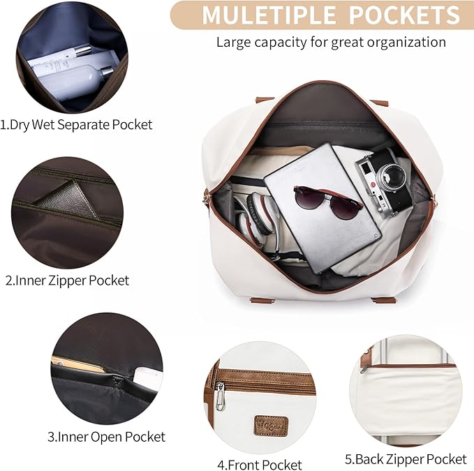 Wogarl Weekender Bags for Women Large Canvas Overnight Bag Travel Duffel Bags Carry on Shoulder Weekend Bag with Shoe Compartment for Travel Night Flight Daily Use