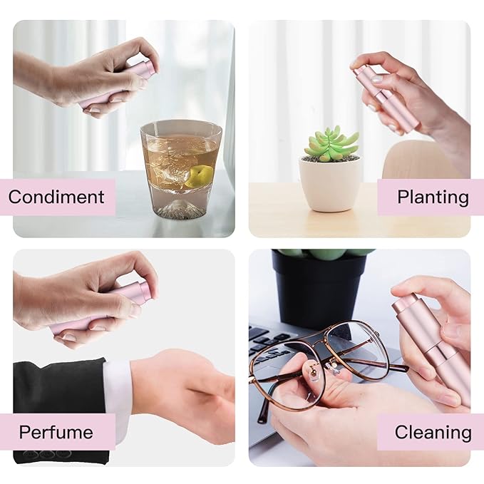 Tekson 5PCS 8ml Travel Perfume Atomizer Refillable, Mini Cologne Spray Bottle Empty, Small Aftershave Sprayer for Liquid Dispenser (Pink)