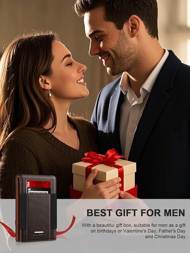 Wallet for Men Slim Leather Wallets for 13-17 Cards, RFID Blocking Thin Card Holder Wallet with ID Window & Large Capacity Cash Slot, Minimalist Bifold Small Wallet for Front Pocket, Gift for Men