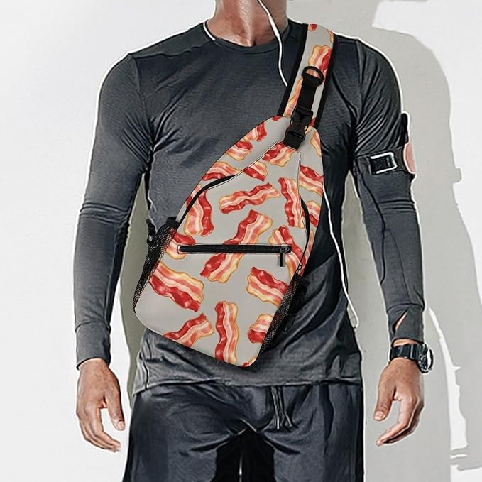 SWEET TANG Sling Bag Crossbody Backpack for Women Men, Breathable Multipurpose Satchel Bag Food Bacon, Anti Theft Funny Outdoor Daypack