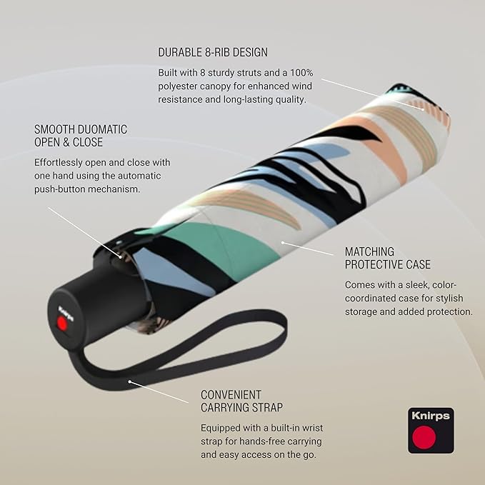 Knirps A.200 Medium Duomatic Windproof Umbrella for Adults – Automatic Open Close 38.5" Canopy, Travel Case Included